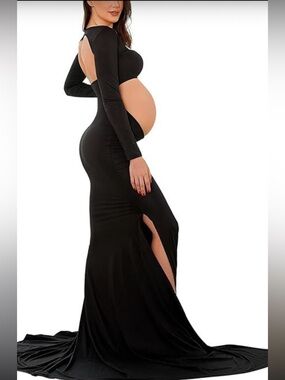 Photoshoot Black Maternity Maxi Dress/Skirt with Side Slit